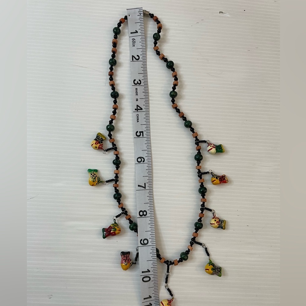 Necklace With Wood Beads & Colorful Wooden Painted Fish Novelty - Picture 4 of 4